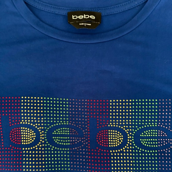 Bebe Rhinestone Logo Blue Tee - Picture 2 of 2